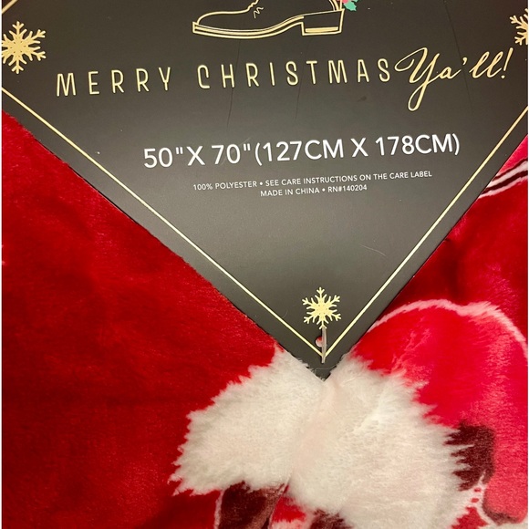 Merry Christmas Y’all Red Faux Fur HOLIDAY Country Cowboy Boot Throw Blanket - Picture 5 of 7